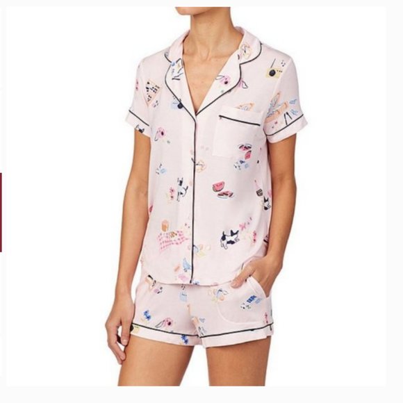 Kate Spade Picnic Printed Pink PJ Pajama Top S nwt - Picture 3 of 10